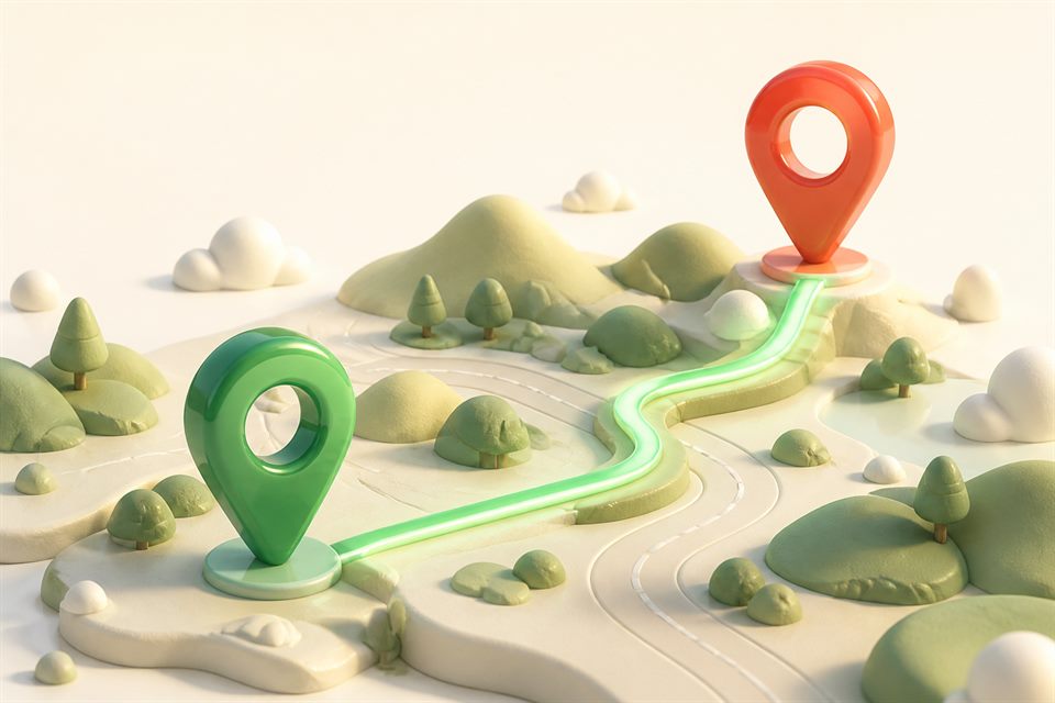 Route between two points on the Moldova map